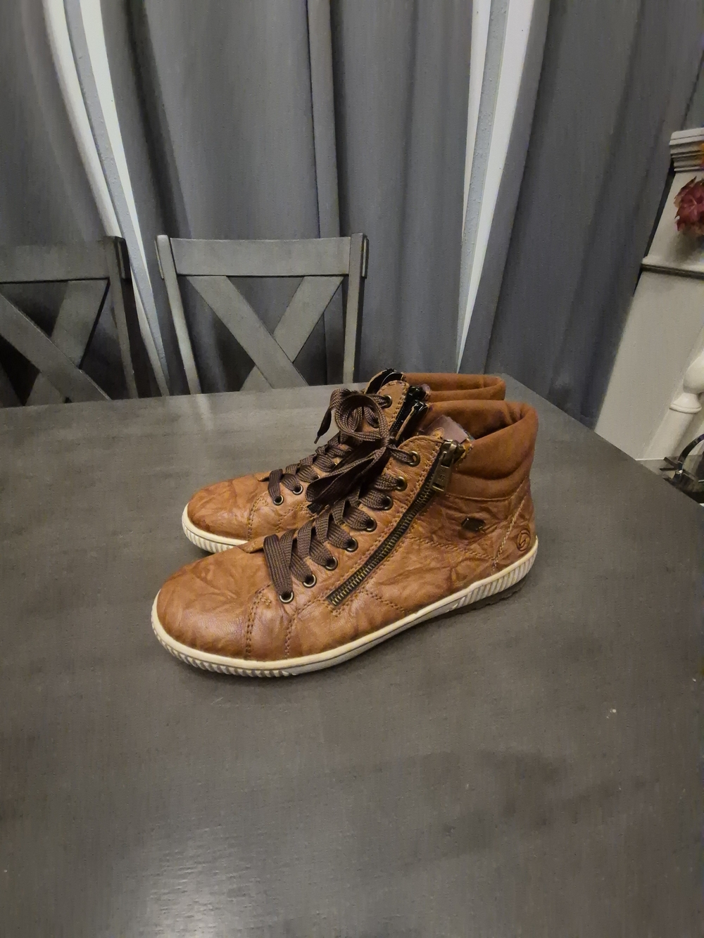 FLAW* Remonte D0772 Womens Lace-Up Dual Zip Leather Sneaker Boots Sz 42